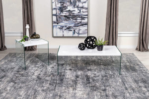 Mesa de centro rectangular con marco de vidrio opalino blanco de alto brillo