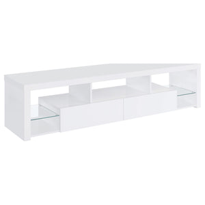 Mueble para TV Jude de 71 pulgadas, madera de ingeniería, con 2 cajones, blanco brillante