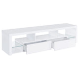 Mueble para TV Jude de 71 pulgadas, madera de ingeniería, con 2 cajones, blanco brillante