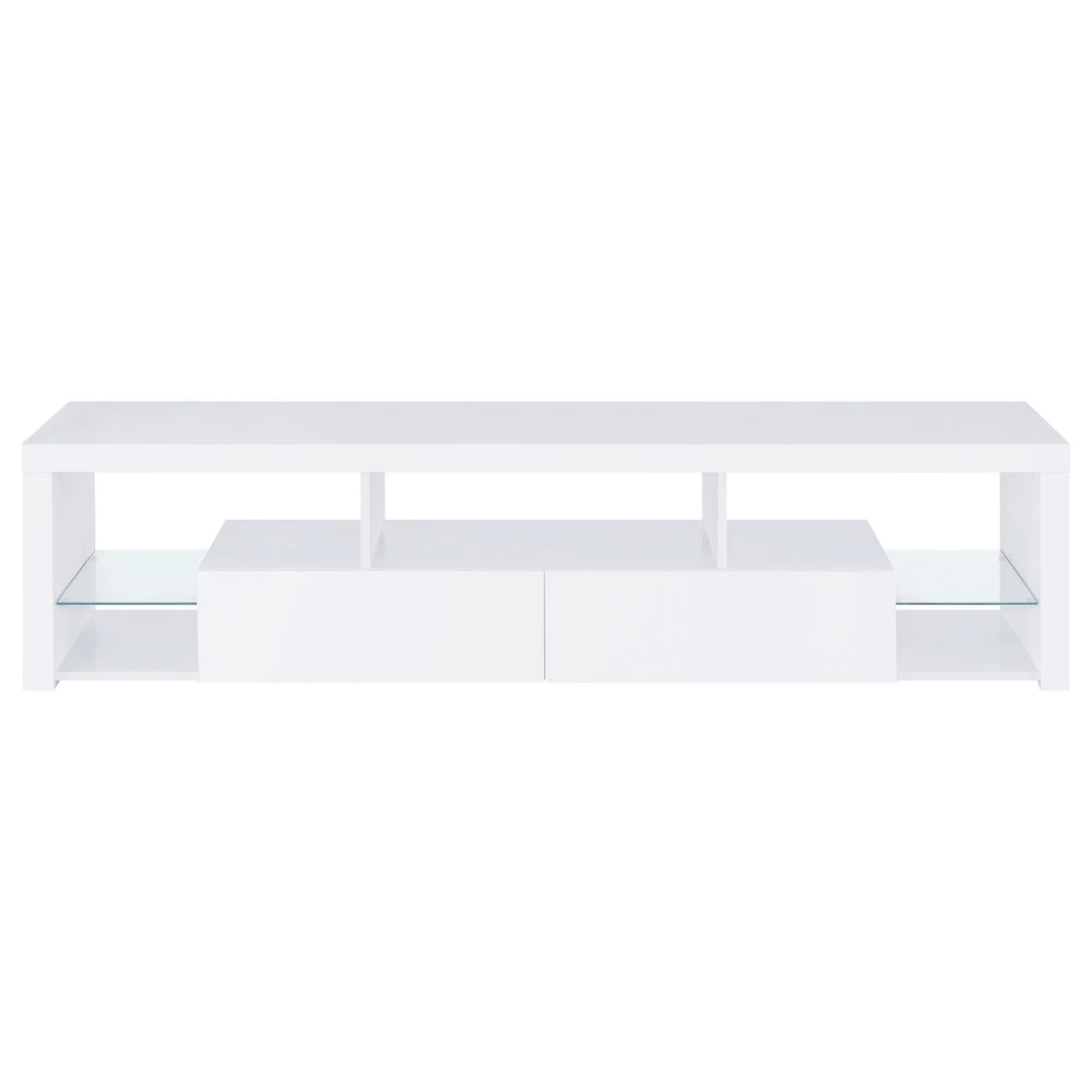 Mueble para TV Jude de 71 pulgadas, madera de ingeniería, con 2 cajones, blanco brillante
