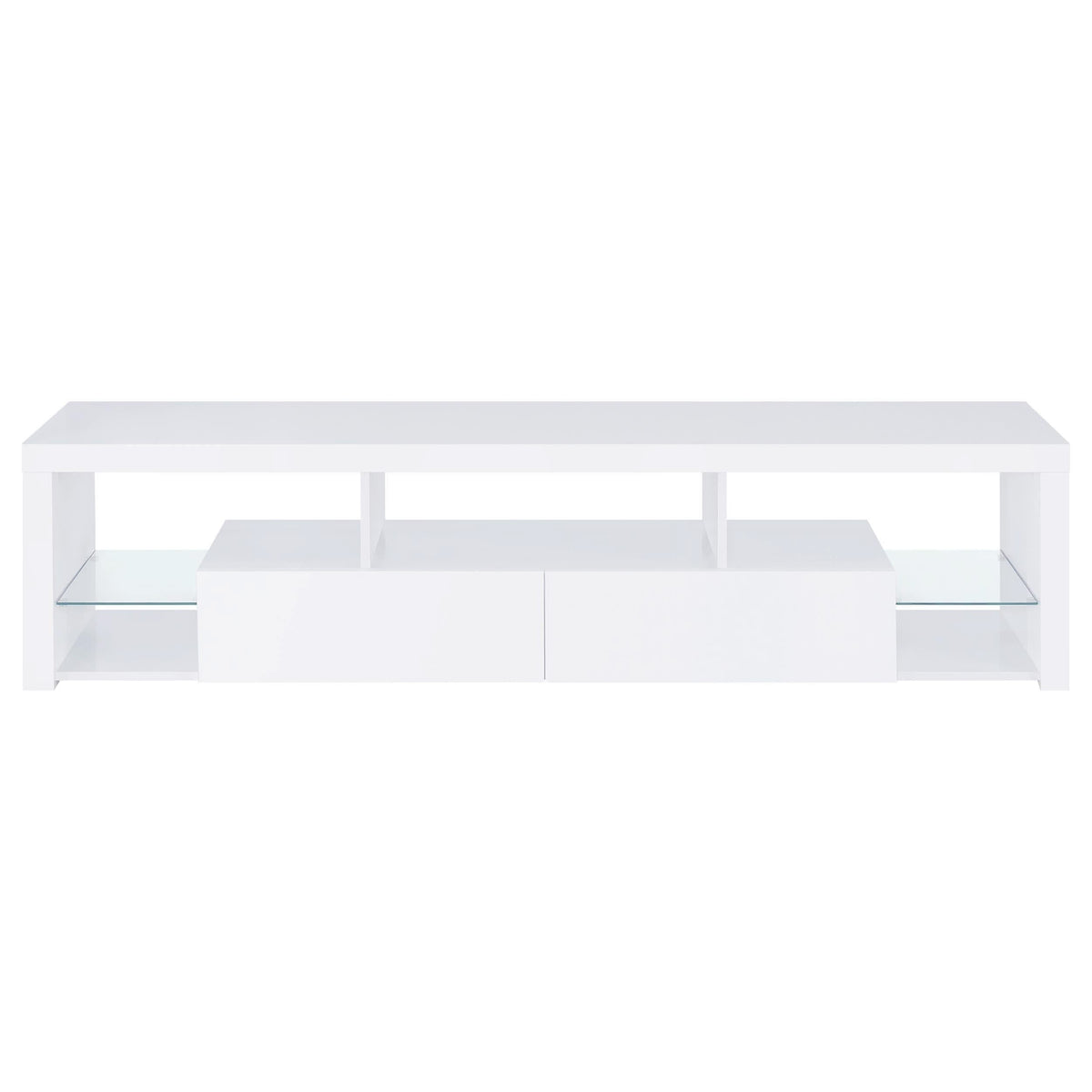 Mueble para TV Jude de 71 pulgadas, madera de ingeniería, con 2 cajones, blanco brillante