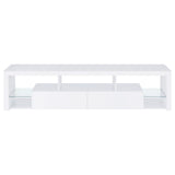 Mueble para TV Jude de 71 pulgadas, madera de ingeniería, con 2 cajones, blanco brillante
