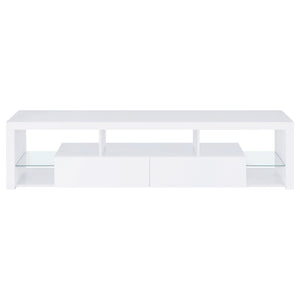 Mueble para TV Jude de 71 pulgadas, madera de ingeniería, con 2 cajones, blanco brillante