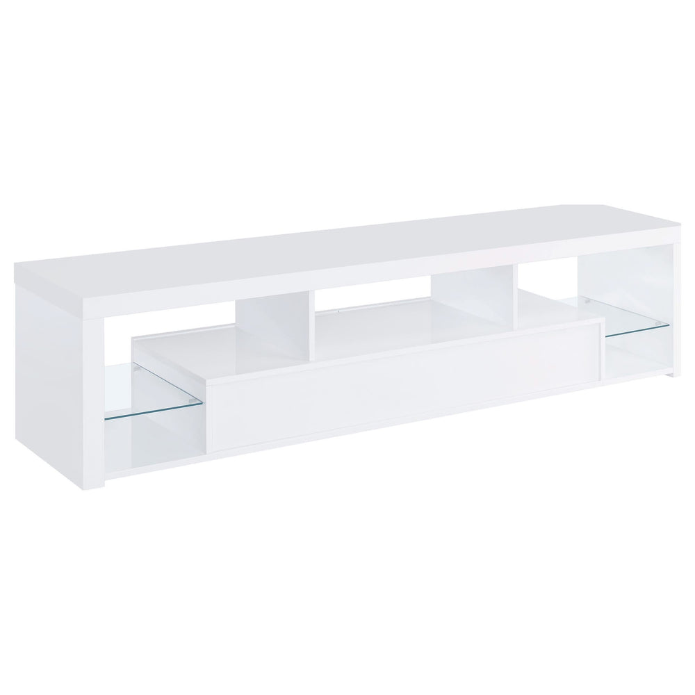 Mueble para TV Jude de 71 pulgadas, madera de ingeniería, con 2 cajones, blanco brillante