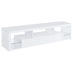 Mueble para TV Jude de 71 pulgadas, madera de ingeniería, con 2 cajones, blanco brillante