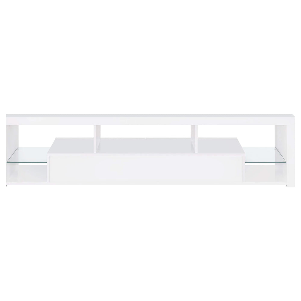 Mueble para TV Jude de 71 pulgadas, madera de ingeniería, con 2 cajones, blanco brillante