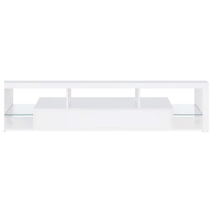 Mueble para TV Jude de 71 pulgadas, madera de ingeniería, con 2 cajones, blanco brillante