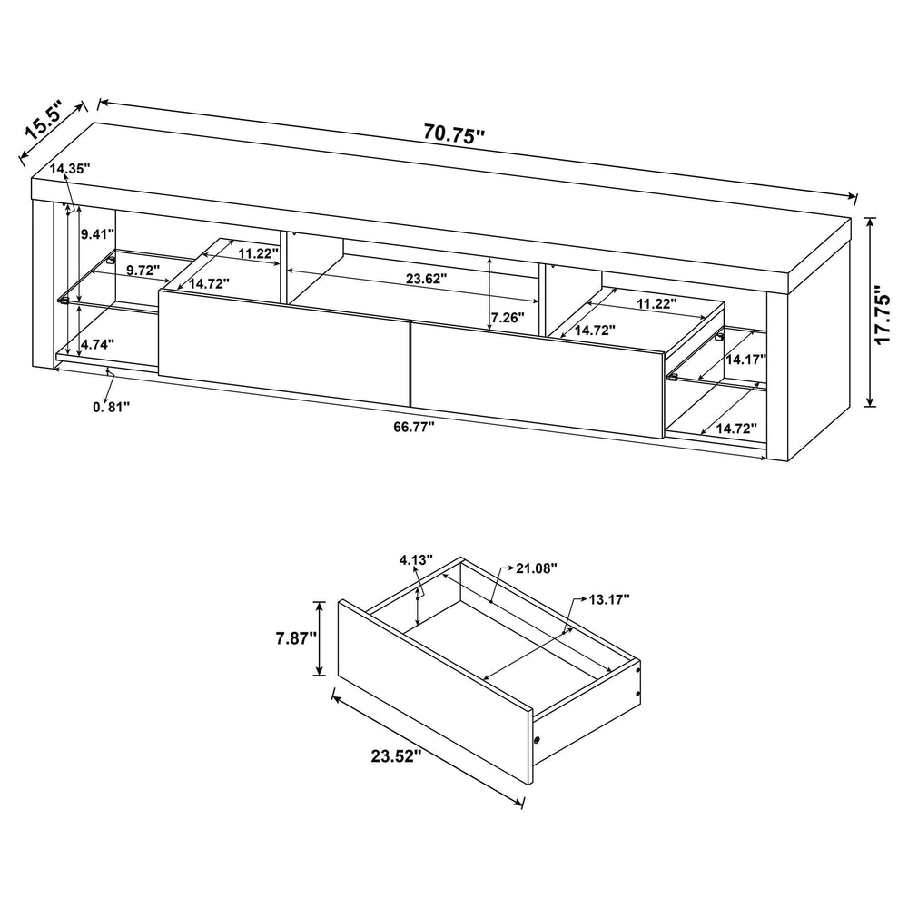 Mueble para TV Jude de 71 pulgadas, madera de ingeniería, con 2 cajones, blanco brillante