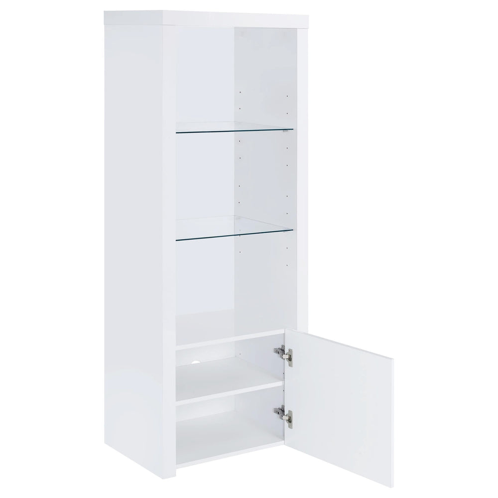 Torre multimedia Jude de 3 estantes de madera de ingeniería, blanco brillante