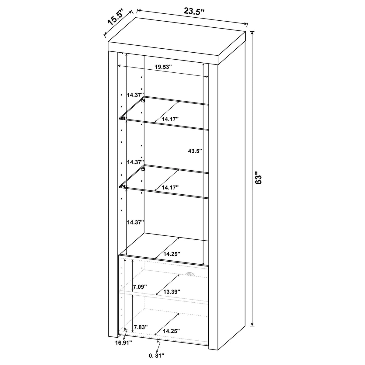 Torre multimedia Jude de 3 estantes de madera de ingeniería, blanco brillante
