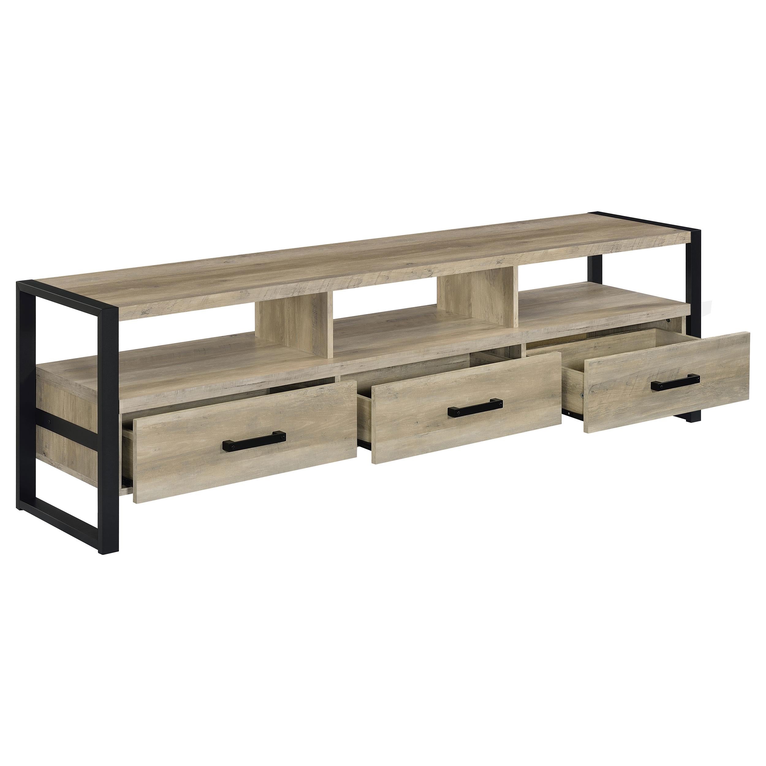 James 3-drawer Engineered Wood 71-inch TV Stand Distressed Pine