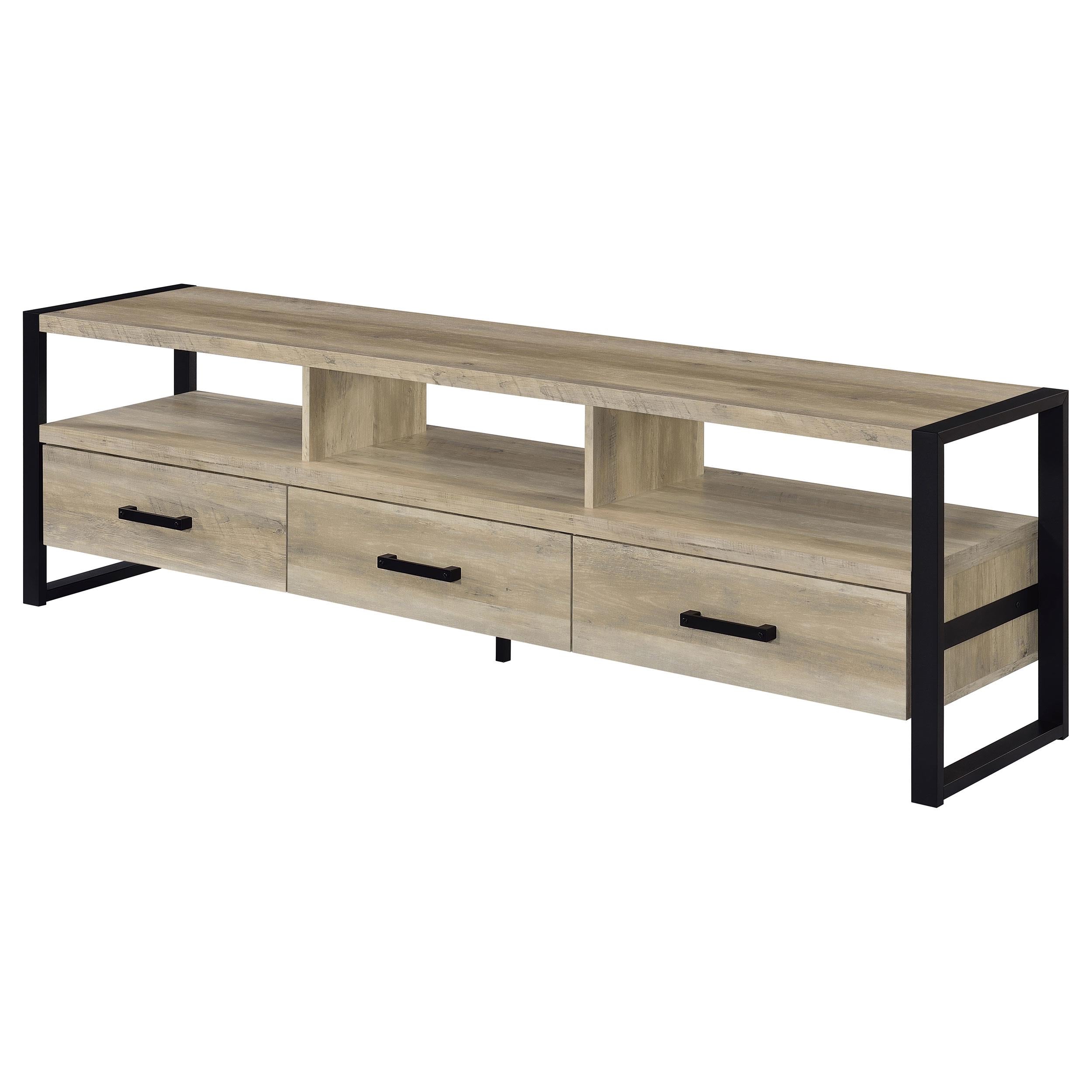 James 3-drawer Engineered Wood 71-inch TV Stand Distressed Pine