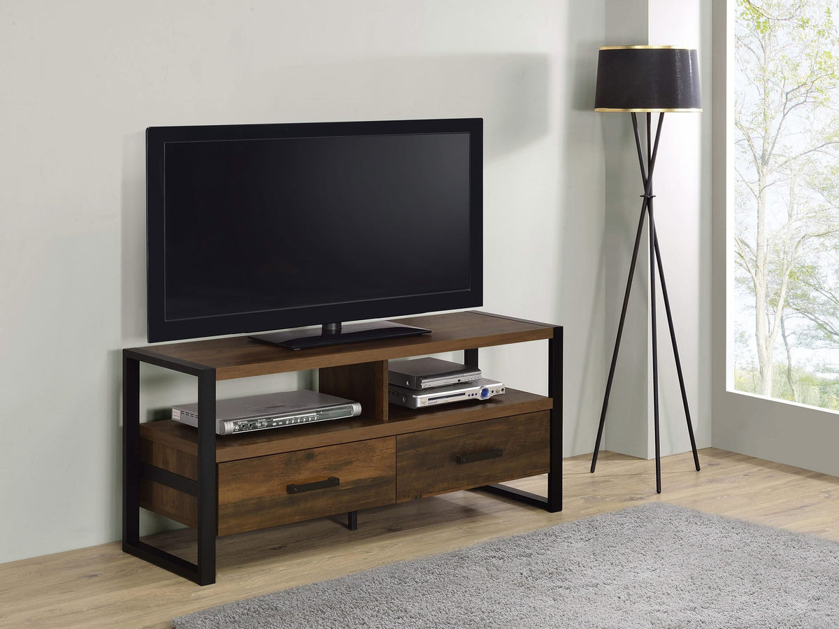 Mueble para TV James de 48 pulgadas, de madera de ingeniería con dos cajones, color pino oscuro