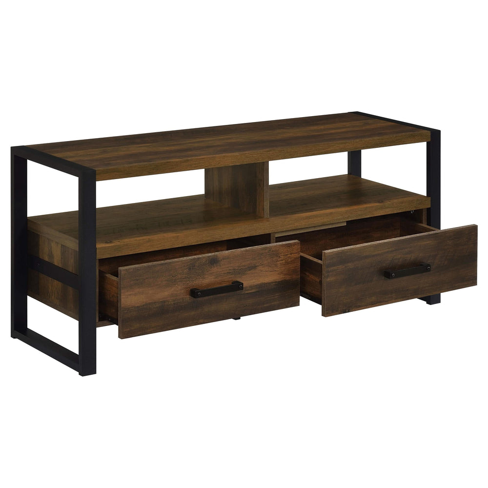 Mueble para TV James de 48 pulgadas, de madera de ingeniería con dos cajones, color pino oscuro
