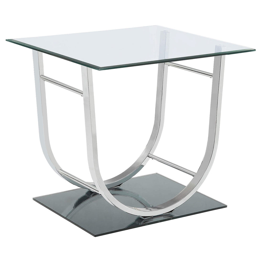 Mesa auxiliar Danville cuadrada en forma de U con tapa de vidrio cromada