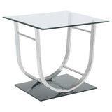 Mesa auxiliar Danville cuadrada en forma de U con tapa de vidrio cromada