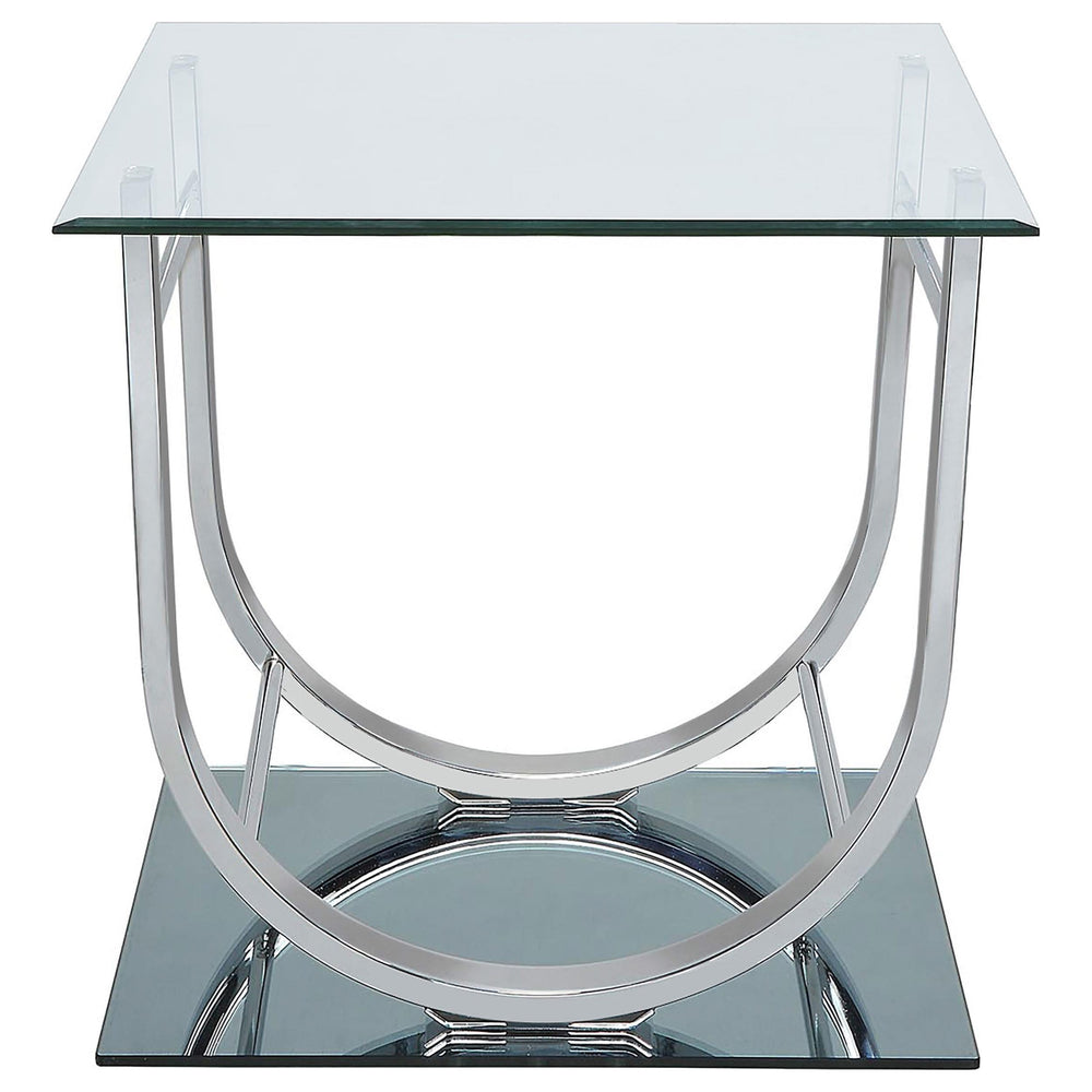 Mesa auxiliar Danville cuadrada en forma de U con tapa de vidrio cromada
