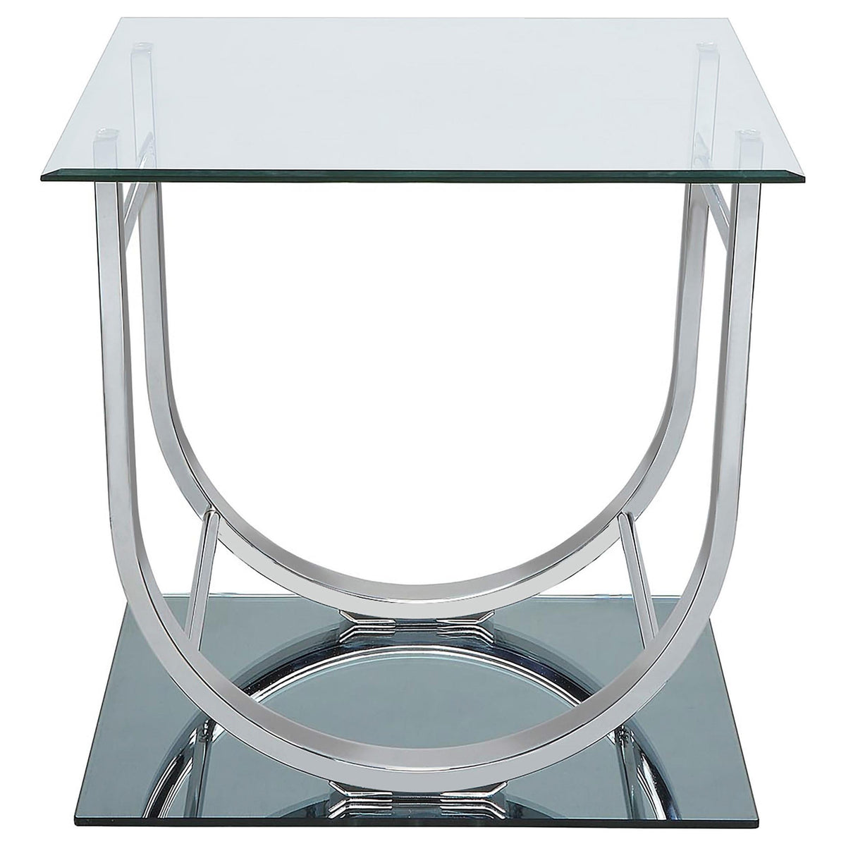 Mesa auxiliar Danville cuadrada en forma de U con tapa de vidrio cromada