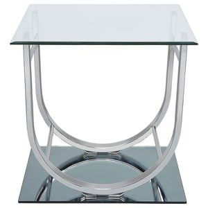 Mesa auxiliar Danville cuadrada en forma de U con tapa de vidrio cromada