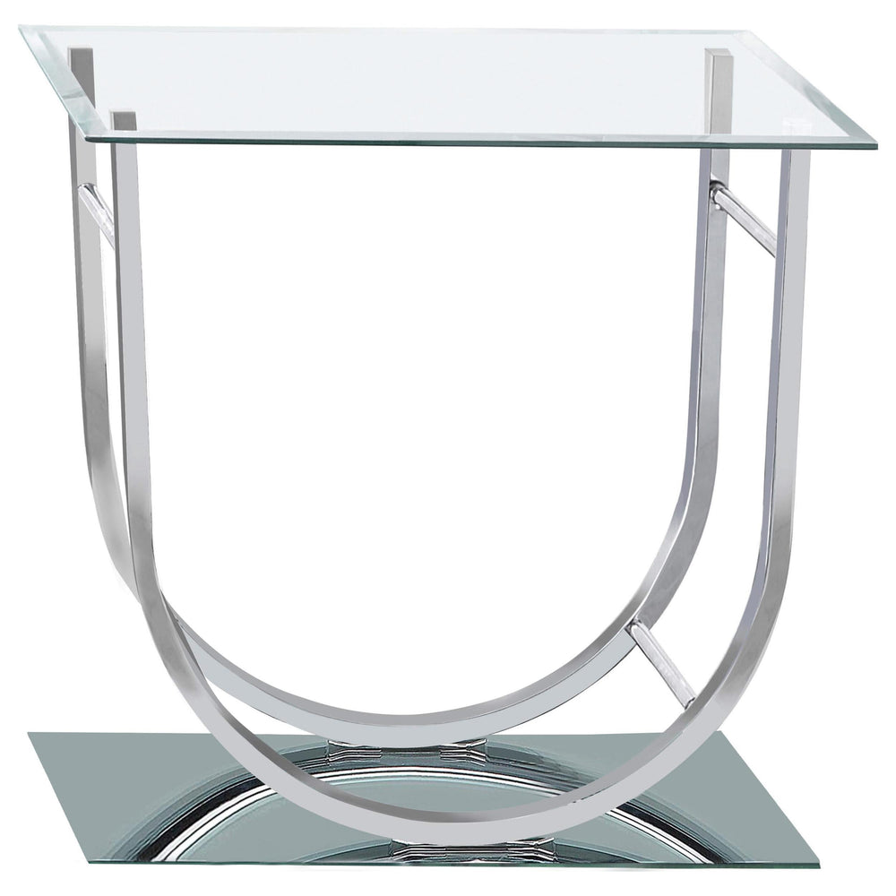 Mesa auxiliar Danville cuadrada en forma de U con tapa de vidrio cromada