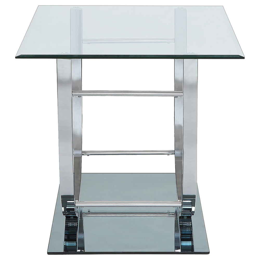 Mesa auxiliar Danville cuadrada en forma de U con tapa de vidrio cromada