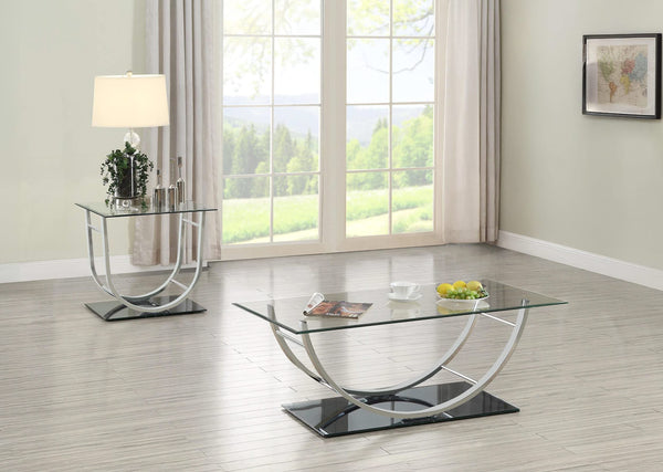 Juego de mesa auxiliar y de centro con tapa de vidrio de 2 piezas Danville, cromado