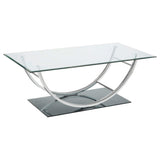 Mesa de centro rectangular Danville con tapa de vidrio en forma de U y cromo