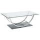 Mesa de centro rectangular Danville con tapa de vidrio en forma de U y cromo