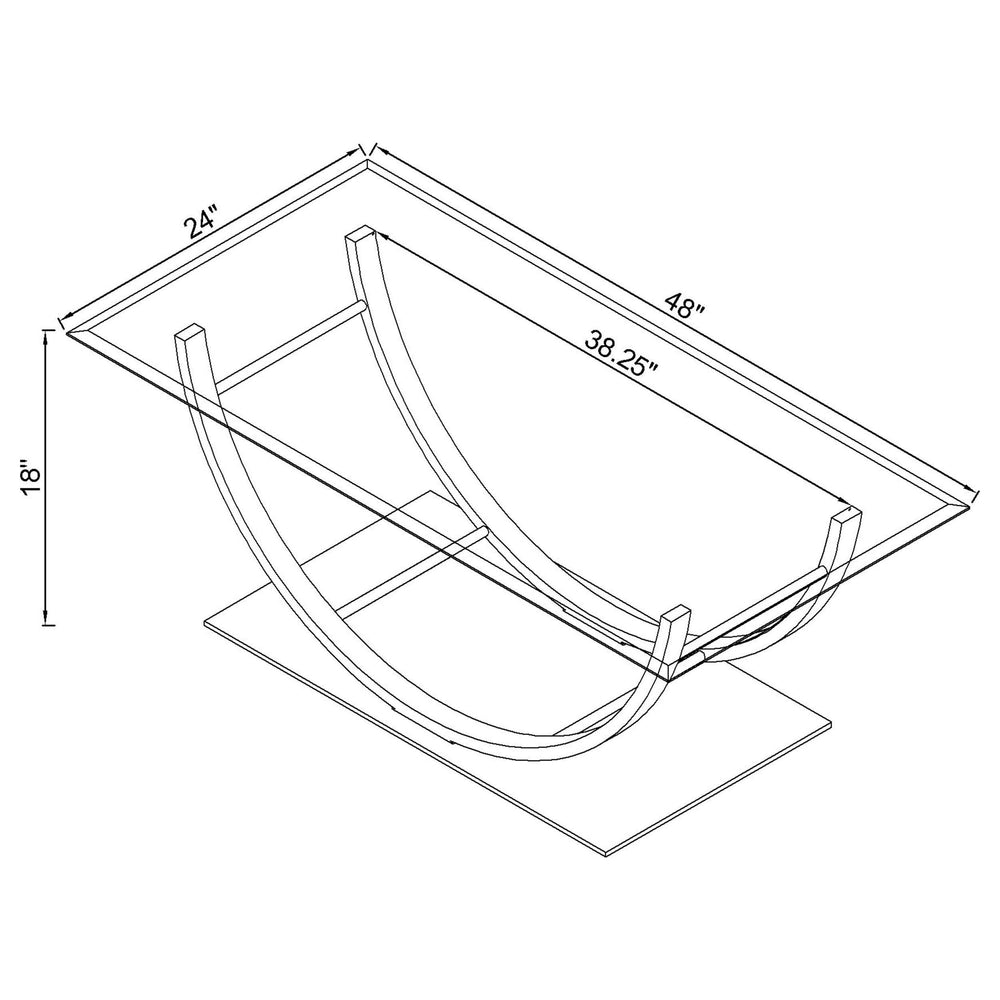 Mesa de centro rectangular Danville con tapa de vidrio en forma de U y cromo