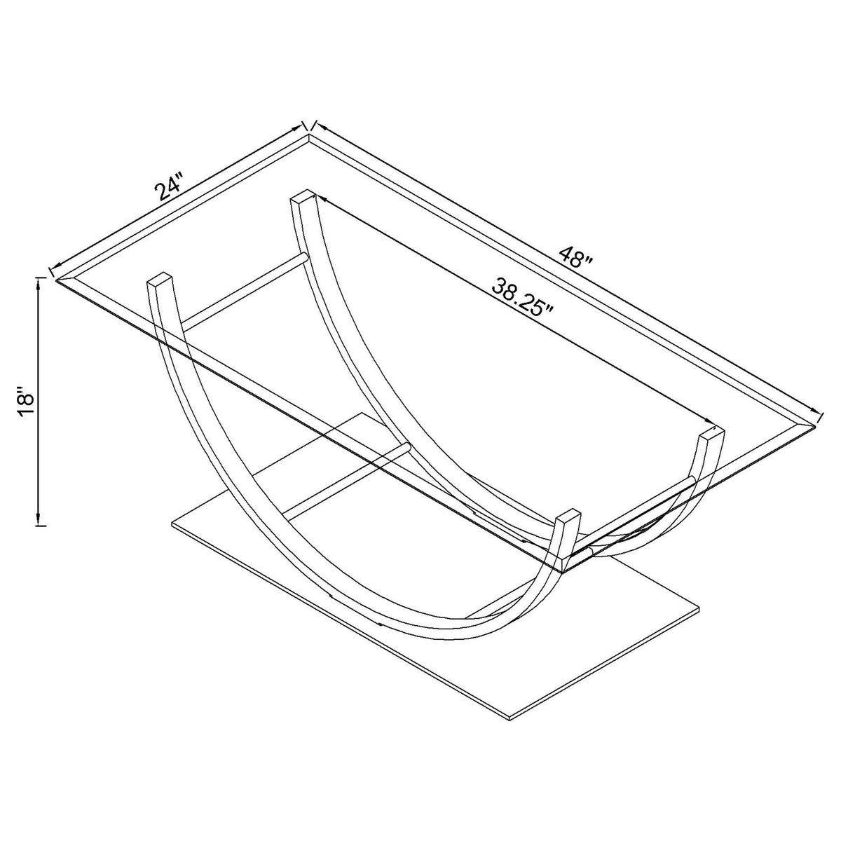 Mesa de centro rectangular Danville con tapa de vidrio en forma de U y cromo