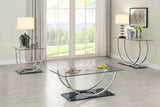 Mesa de centro rectangular Danville con tapa de vidrio en forma de U y cromo
