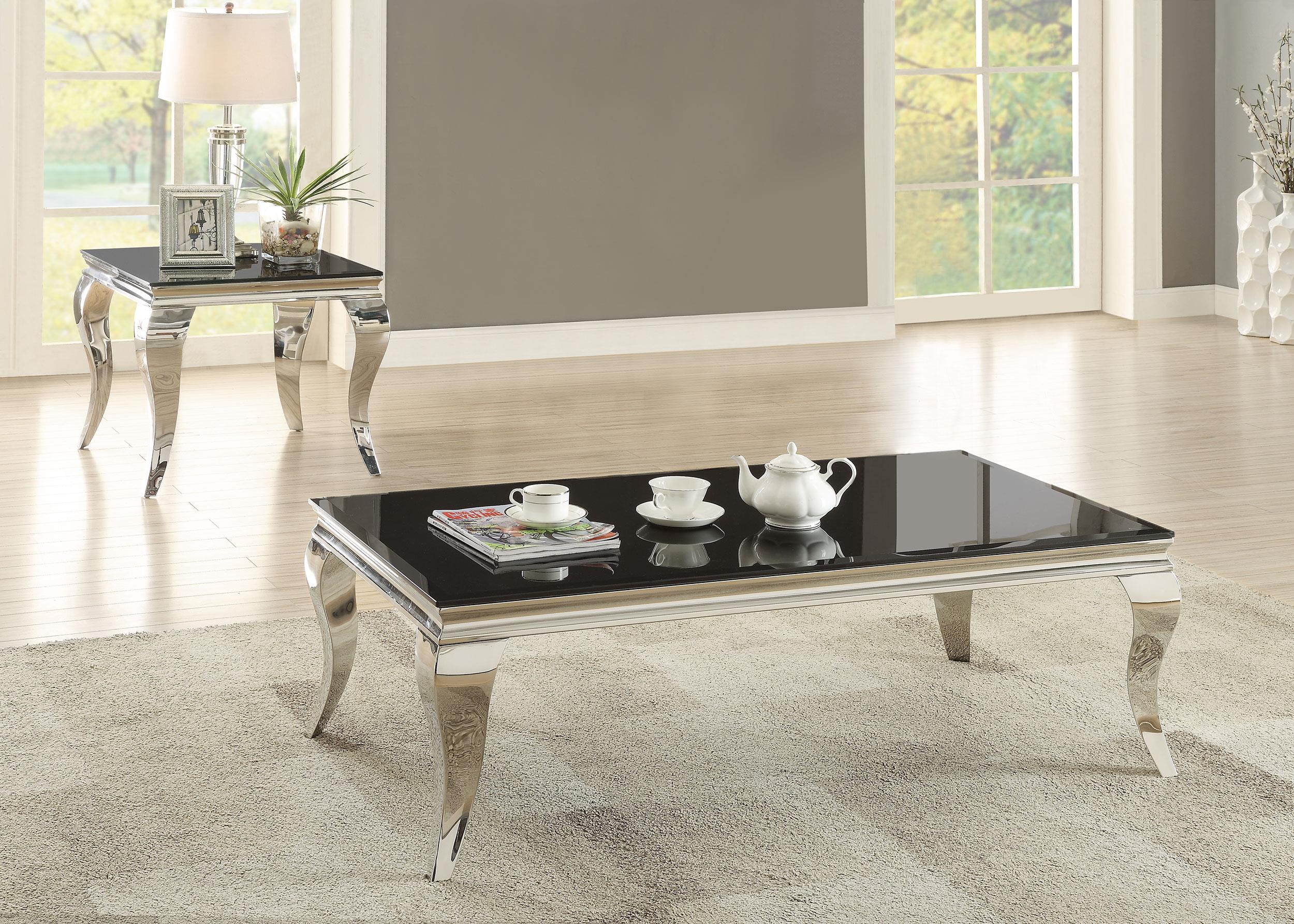 Carone 2-piece Glass Top Coffee and End Table Set Black
