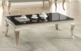 Mesa de centro rectangular Carone con tapa de cristal, color negro y cromado