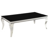 Mesa de centro rectangular Carone con tapa de cristal, color negro y cromado