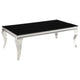 Mesa de centro rectangular Carone con tapa de cristal, color negro y cromado