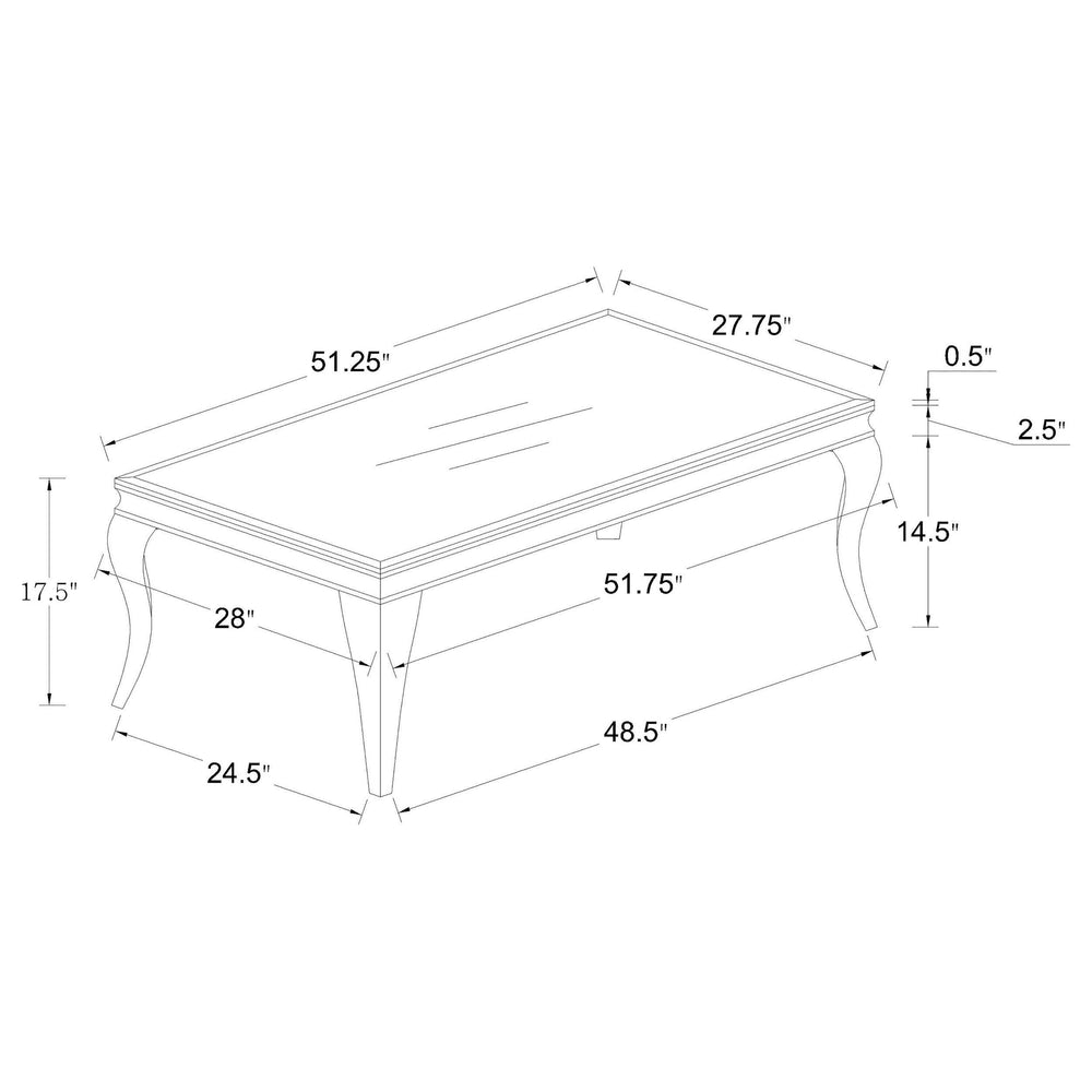 Mesa de centro rectangular Carone con tapa de cristal, color negro y cromado