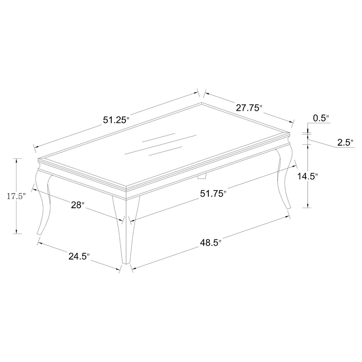 Mesa de centro rectangular Carone con tapa de cristal, color negro y cromado