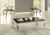 Mesa de centro rectangular Carone con tapa de cristal, color negro y cromado