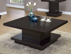 Mesa de centro cuadrada Reston de madera de ingeniería con ruedas, color capuchino