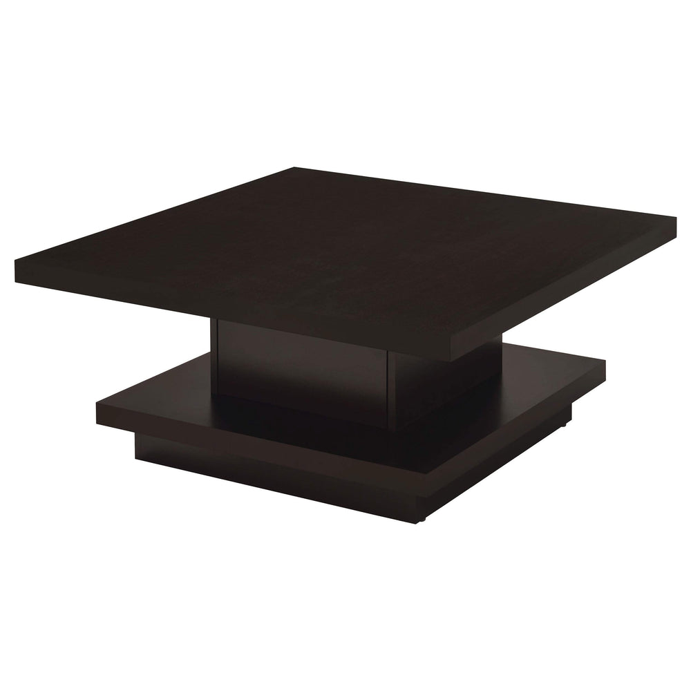 Mesa de centro cuadrada Reston de madera de ingeniería con ruedas, color capuchino