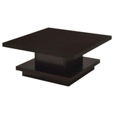 Mesa de centro cuadrada Reston de madera de ingeniería con ruedas, color capuchino