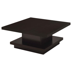 Mesa de centro cuadrada Reston de madera de ingeniería con ruedas, color capuchino