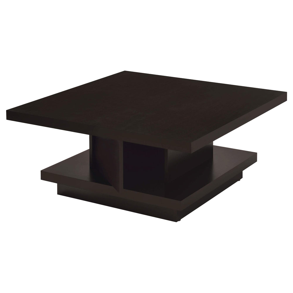 Mesa de centro cuadrada Reston de madera de ingeniería con ruedas, color capuchino