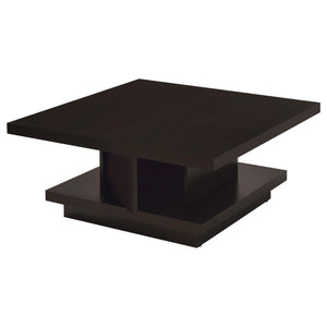 Mesa de centro cuadrada Reston de madera de ingeniería con ruedas, color capuchino