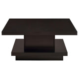 Mesa de centro cuadrada Reston de madera de ingeniería con ruedas, color capuchino