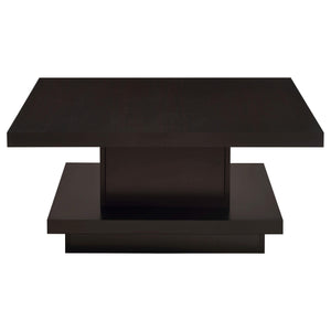 Mesa de centro cuadrada Reston de madera de ingeniería con ruedas, color capuchino