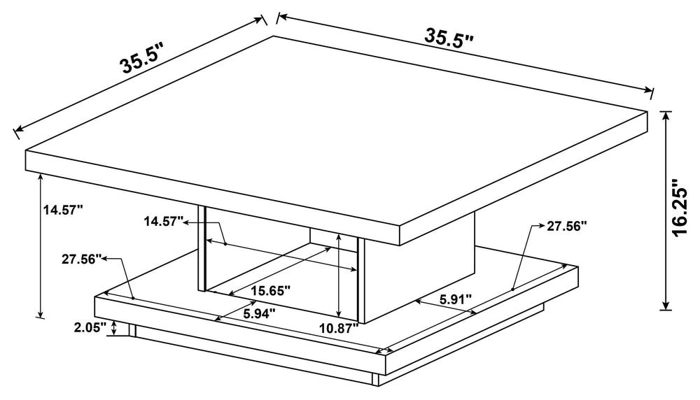 Mesa de centro cuadrada Reston de madera de ingeniería con ruedas, color capuchino