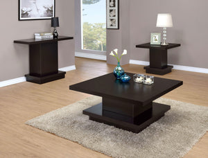 Mesa de centro cuadrada Reston de madera de ingeniería con ruedas, color capuchino