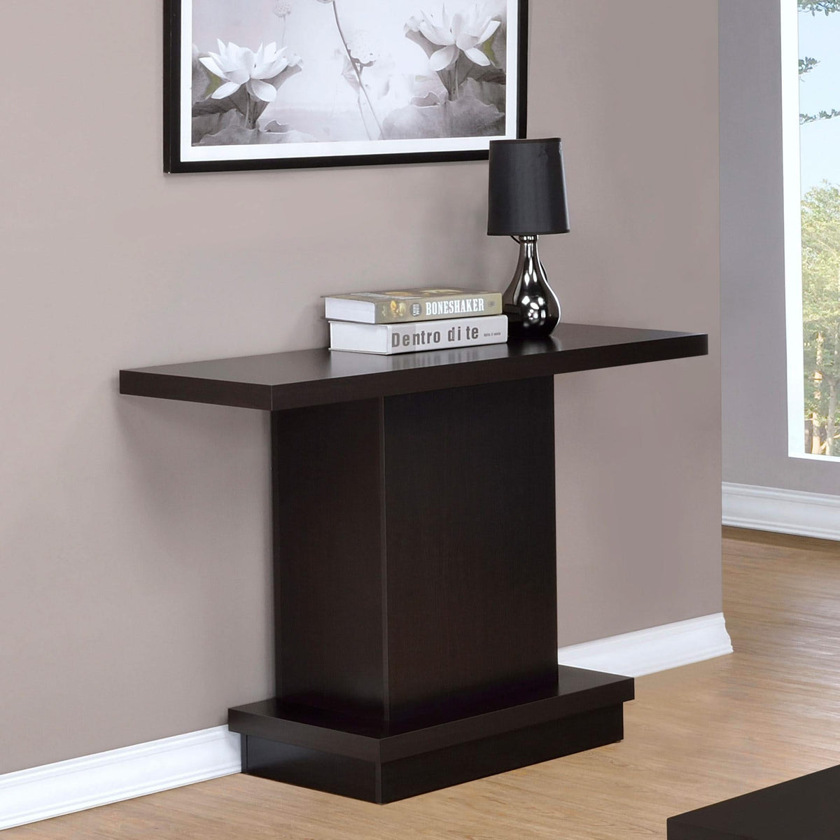 Mesa consola con pedestal de madera de ingeniería Reston, color capuchino