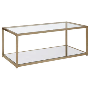 Mesa de centro Cora con tapa de cristal y estante de espejo en cromo chocolate